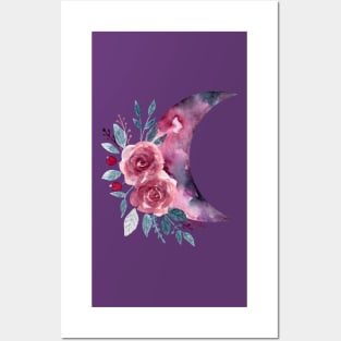 Flowers moon watercolor Posters and Art